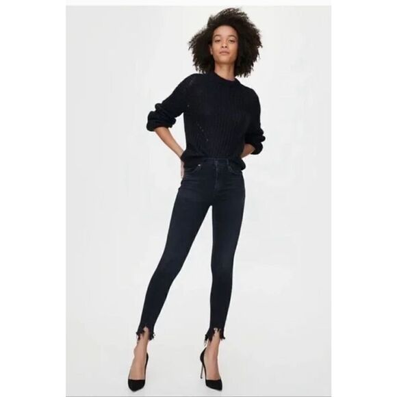 AGOLDE Sophie Shout Distressed Chewed Hem Black mid rise Skinny Jeans - Picture 2 of 14